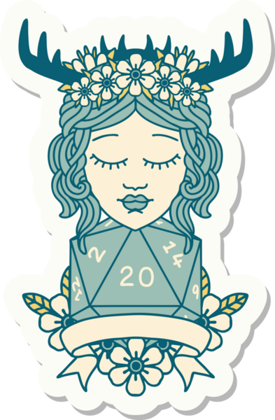 Bir insan tarafından çizilmiş 20 rulo doğal bir Druid çıkartması.