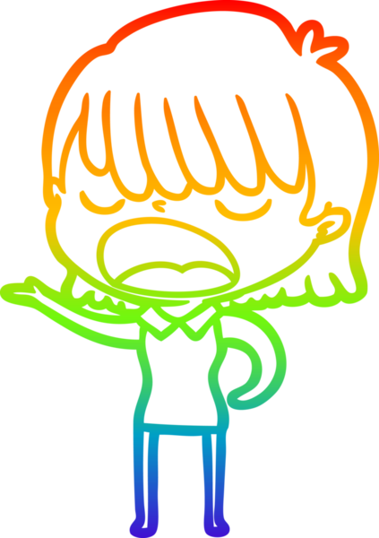 Gökkuşağı gradyan çizgi çizimi Bir insan tarafından yüksek sesle çizilen bir kadın karikatürü