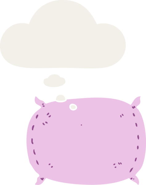 Düşünce baloncuklu çizgi film yastığı insan tarafından çizilmiş.