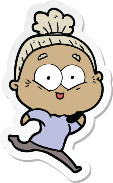 Bir insan tarafından çizilmiş mutlu yaşlı bir kadının çıkartması.