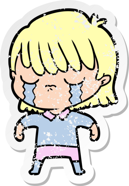 Bir insan tarafından çizilmiş ağlayan karikatürlü bir kadının sıkıntılı çıkartması.