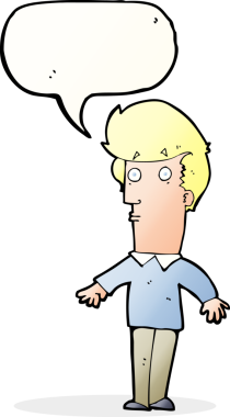 Bir insan tarafından çizilmiş konuşma baloncuğu olan ürkmüş bir adam.