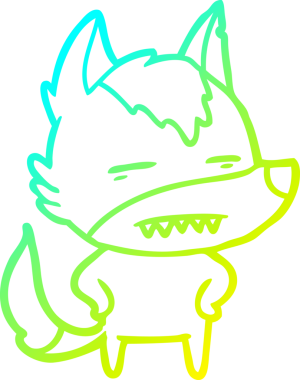 Bir insan tarafından çizilmiş dişleri gösteren çizgi bir kurt çizimi.