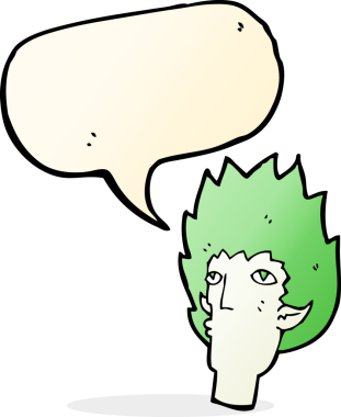 Bir insan tarafından çizilmiş konuşma balonlu vampir yüzü.