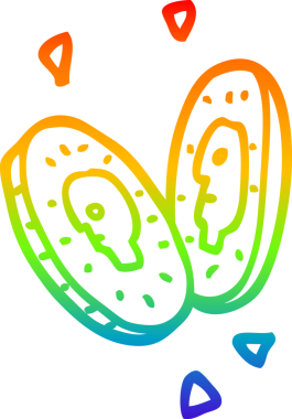 Gökkuşağı gradyan çizgi çizimi bir insan tarafından çizilmiş para sikkeleri