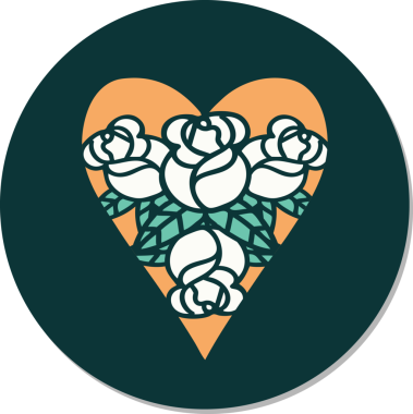 Geleneksel kalp stili dövme çıkartması ve bir insan tarafından çizilmiş çiçekler.