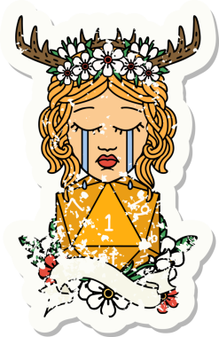 Ağlayan insan bir Druid 'in grunge çıkartması D20 doğal bir rulo insan tarafından çizilmiş