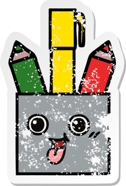 Bir insan tarafından çizilmiş sevimli bir kalem tenceresinin sıkıntılı çıkartması.