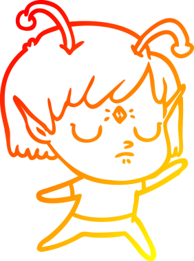 Bir insan tarafından çizilmiş bir uzaylı kız çizgi çizimi.