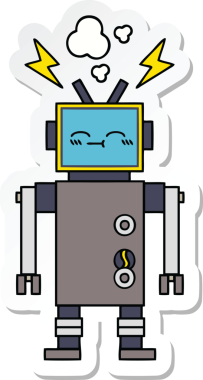 Bir insan tarafından çizilmiş şirin çizgi film robotunun çıkartması.