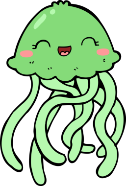 Bir insan tarafından çizilmiş sevimli denizanası çizgi filmi.