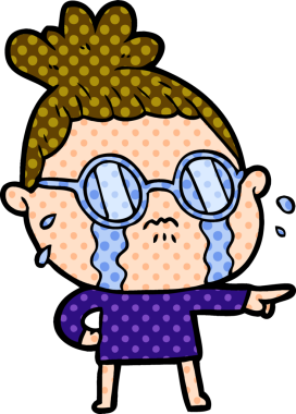 Bir insan tarafından çizilmiş gözlüklü, ağlayan bir kadın.