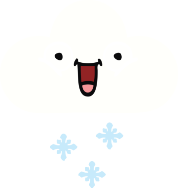 Bir insan tarafından çizilmiş bir kar bulutunun düz renkli retro karikatürü