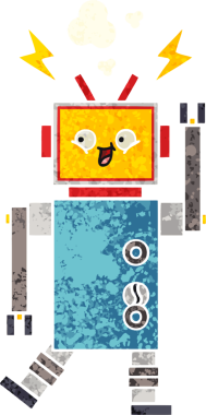 Bir insan tarafından çizilmiş bir robotun retro çizim tarzı karikatürü