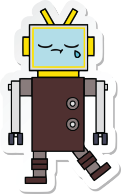 Bir insan tarafından çizilmiş şirin çizgi film robotunun çıkartması.