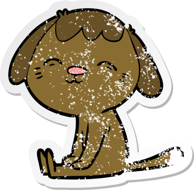 Bir insan tarafından çizilmiş mutlu çizgi film köpeğinin sıkıntılı çıkartması.