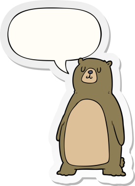 Bir insan tarafından çizilmiş baloncuk çıkartmalı çizgi film ayısı.