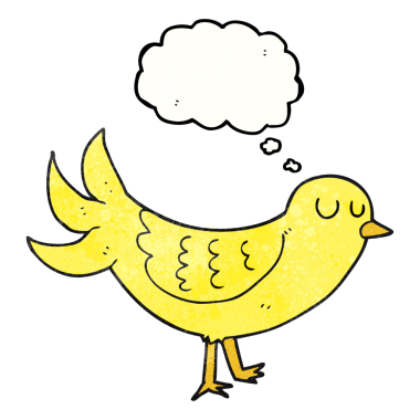 Bir insan tarafından çizilmiş serbest çizim düşünce kabarcığı desenli çizgi film kuşu