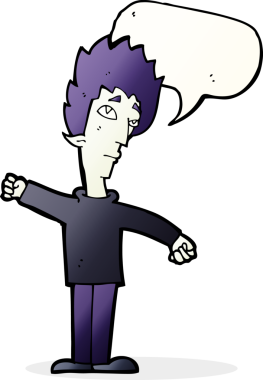 Bir insan tarafından çizilmiş konuşma balonu olan bir vampir adam.