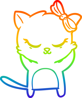 Gökkuşağı gradyan çizimi. Bir insan tarafından çizilmiş şirin bir çizgi film kedisi.