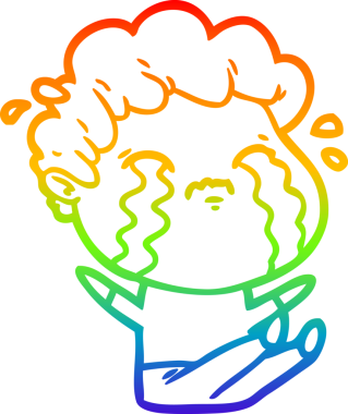 Gökkuşağı gradyan çizimi bir insan tarafından çizilmiş ağlayan bir karikatür adamı çiziyor.