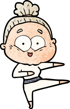 Bir insan tarafından çizilmiş mutlu yaşlı kadın çizgi filmi.