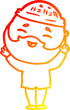 Bir insan tarafından çizilmiş mutlu sakallı bir adamın çizgi çizimi.