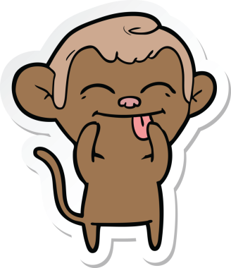 Bir insan tarafından çizilmiş komik bir maymun çıkartması.