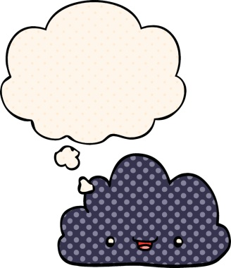 Bir insan tarafından çizilmiş düşünce baloncuklu mutlu çizgi film bulutu.