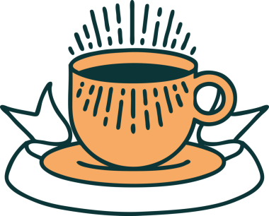 Geleneksel dövme ve bir insan tarafından çizilmiş bir fincan kahve.