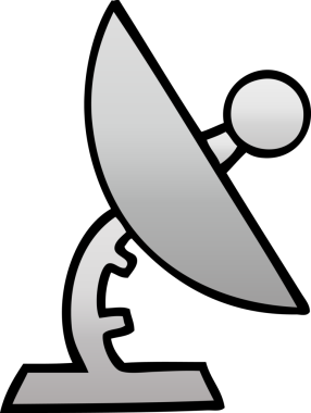 Bir insan tarafından çizilmiş bir uydu çanağının gölgeli çizgi filmi.