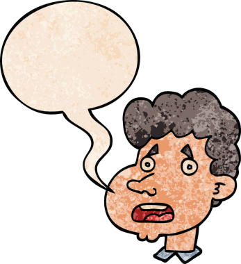 Bir insan tarafından çizilmiş eski tarz konuşma baloncuğuyla şok olmuş bir adam.