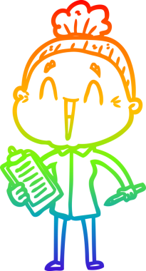 Gökkuşağı gradyan çizgi çizimi Bir insan tarafından çizilmiş mutlu yaşlı kadın