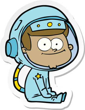 Bir insan tarafından çizilmiş mutlu bir astronot çizgi filminin çıkartması.