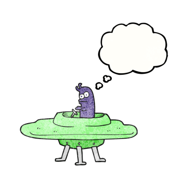 Serbest çizim düşünce balonu desenli uçan daire bir insan tarafından çizilmiş.