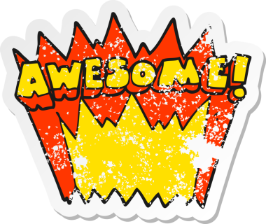 Bir karikatürün gerilimli yapıştırması. Bir insan tarafından çizilmiş harika bir kelime.