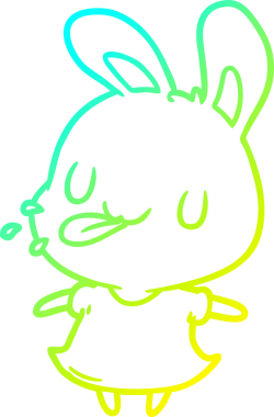 Bir insan tarafından çizilmiş ahududu üfleyen sevimli bir tavşanın soğuk gradyan çizgisi.