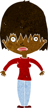 Bir insan tarafından çizilmiş çizgi film kadını.