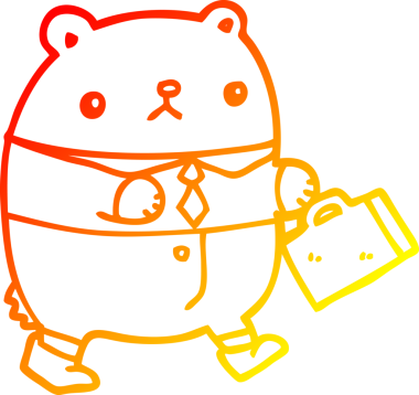 Bir insan tarafından çizilmiş iş kıyafetleri içindeki çizgi film ayısının sıcak çizgi çizimi