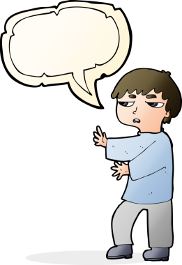 Bir insan tarafından çizilmiş konuşma balonuyla hareket eden karikatür adamı.