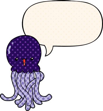 Bir insan tarafından çizilmiş çizgi roman tarzında konuşma balonu olan denizanası çizgi filmi.