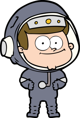 Bir insan tarafından çizilmiş mutlu astronot çizgi filmi.