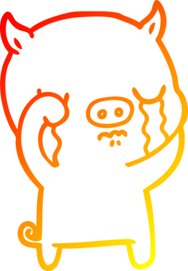 Bir insan tarafından çizilmiş, ağlayan bir domuzun sıcak çizgi çizimi.