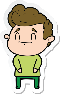 Bir insan tarafından çizilmiş mutlu bir çizgi film karakterinin çıkartması.