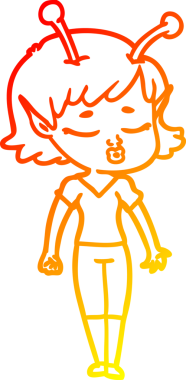 Bir insan tarafından çizilmiş sevimli bir uzaylı kız çizgi filmi.