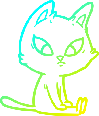 Bir insan tarafından çizilmiş kafası karışmış çizgi film kedisinin soğuk gradyan çizgisi.