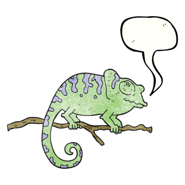 Bir insan tarafından çizilmiş serbest konuşma balonu desenli karikatür bukalemunu