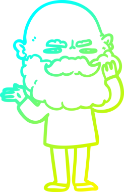 Bir insan tarafından çizilmiş sakallı bir çizgi film karakteri çizimi.