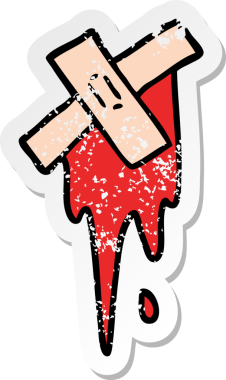 Bir insan tarafından çizilmiş yara bandı ve yapıştırılmış bir karikatür çıkartması.