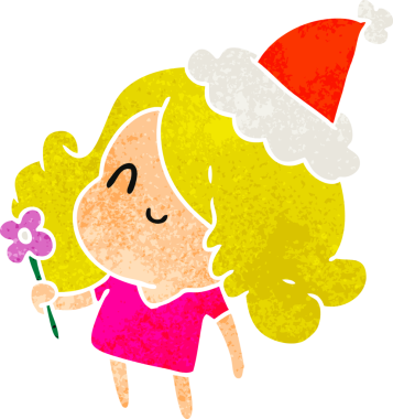 Bir insan tarafından çizilmiş Kawai kızının eski bir Noel karikatürü.